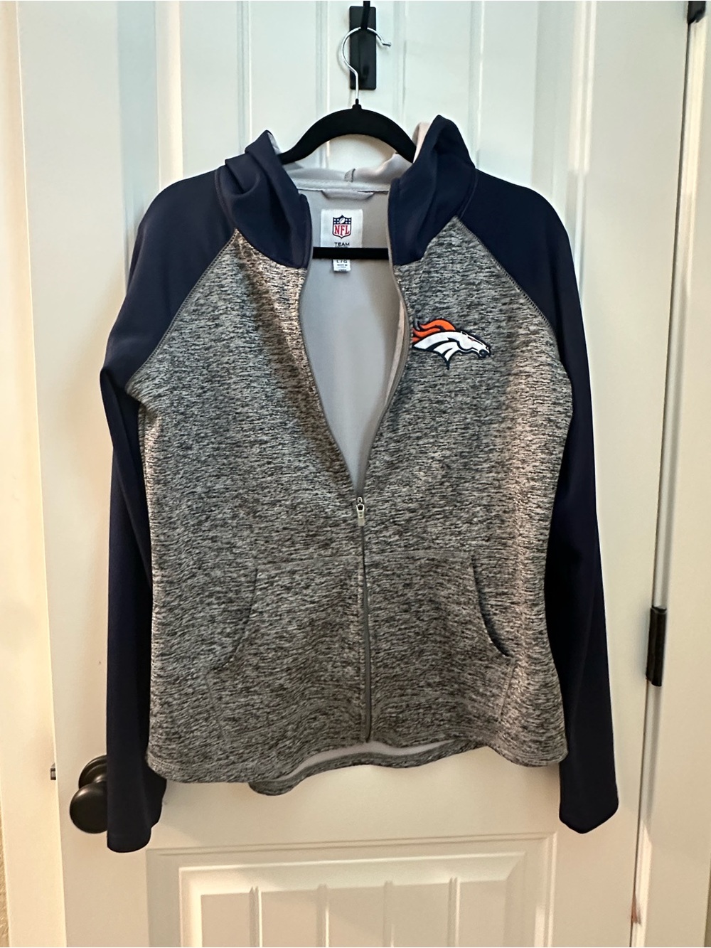 NFL Denver Broncos Gray & Navy Women's Full-Zip Varsity Jacket